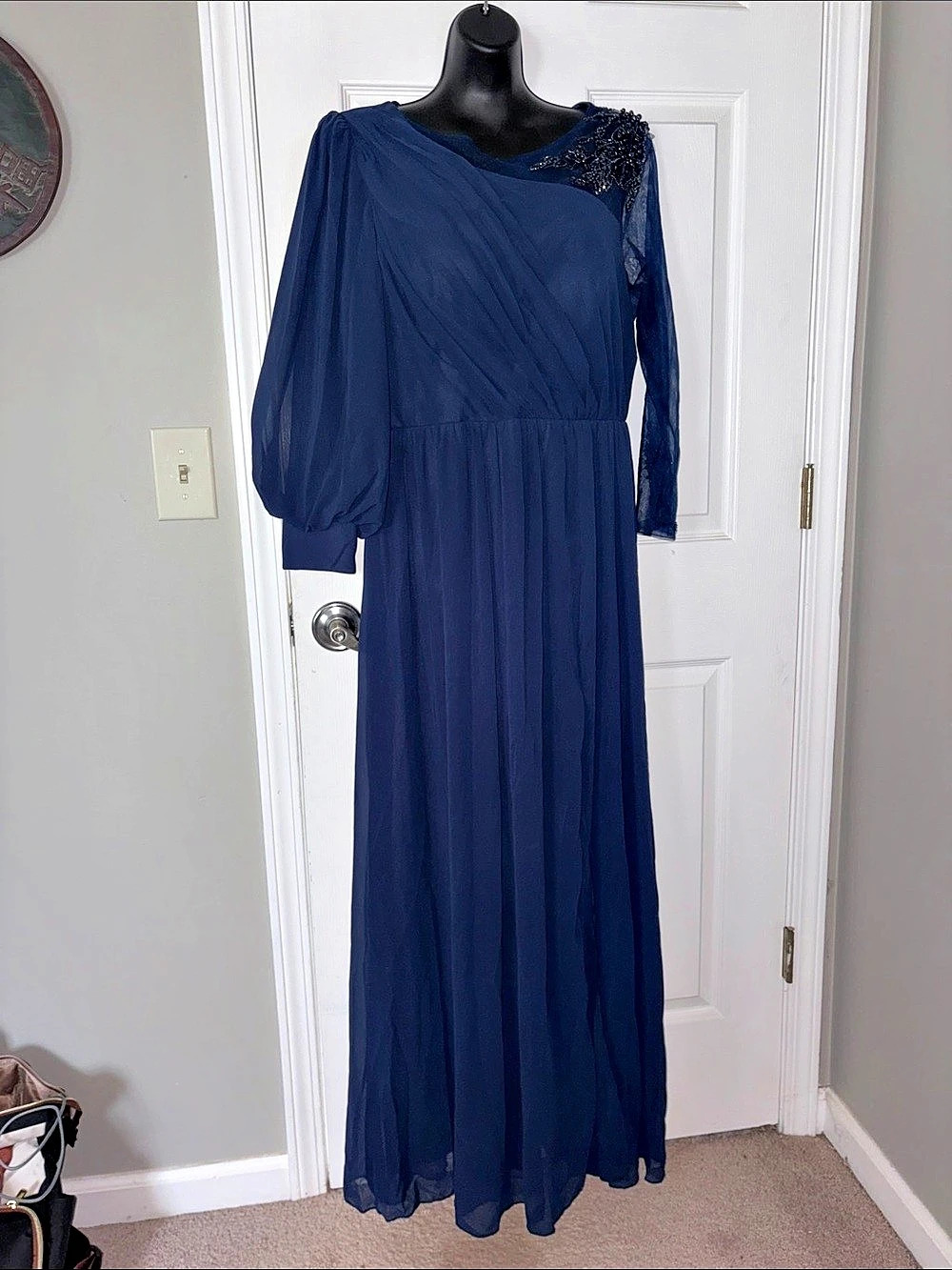 SUGR Beaded Sleeve Maxi Dress in Blue XXL Like New